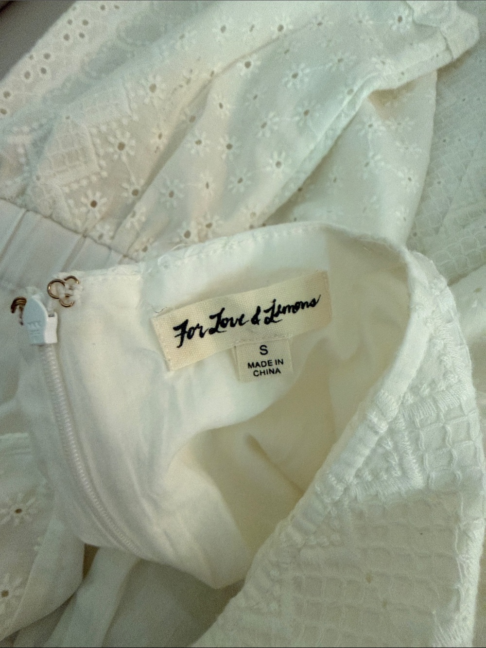 For Love and Lemons White Eyelet Babydoll Dress with Black Shoulder Bows - Picture 4 of 4
